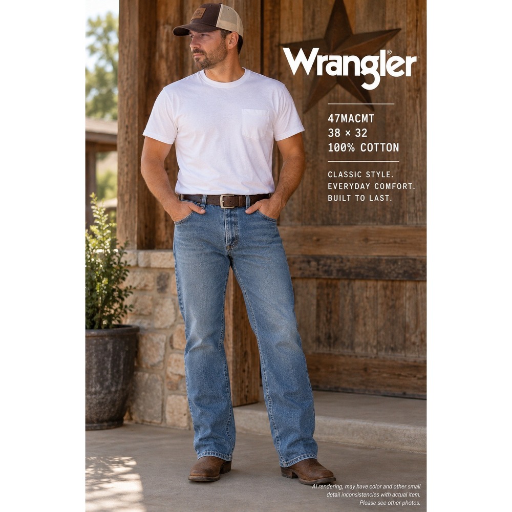Wrangler 38x32 Cowboy Cut Advanced Comfort Jeans Blue 47MACMT Western Straight